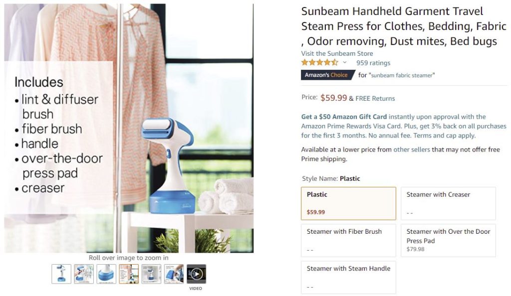 sunbeam clothing steamer