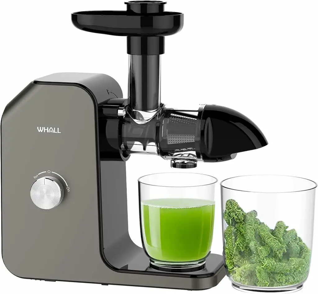 WHALL Slow Juicer, Masticating Juicer, Celery Juicer Machines, Cold Press Juicer Machines Vegetable and Fruit, Juicers with Quiet Motor  Reverse Function, Easy to Clean with Brush,Grey