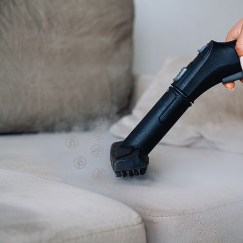 steam cleaner killing dust mites on a lounge